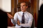 Eric Garcetti speaks during an interview in Los Angeles on March 25.