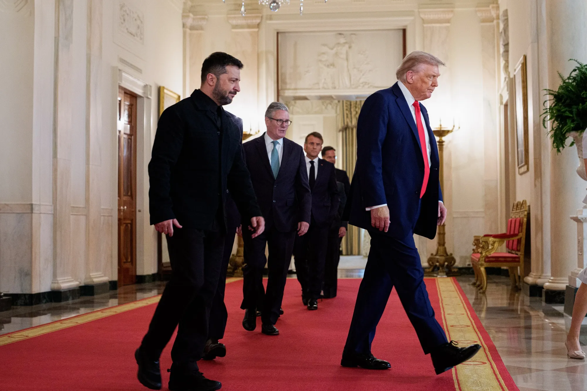 Volodymyr Zelenskiy, Ukraine's president, left, and US President Donald Trump, right, at the White House&nbsp;on Monday.