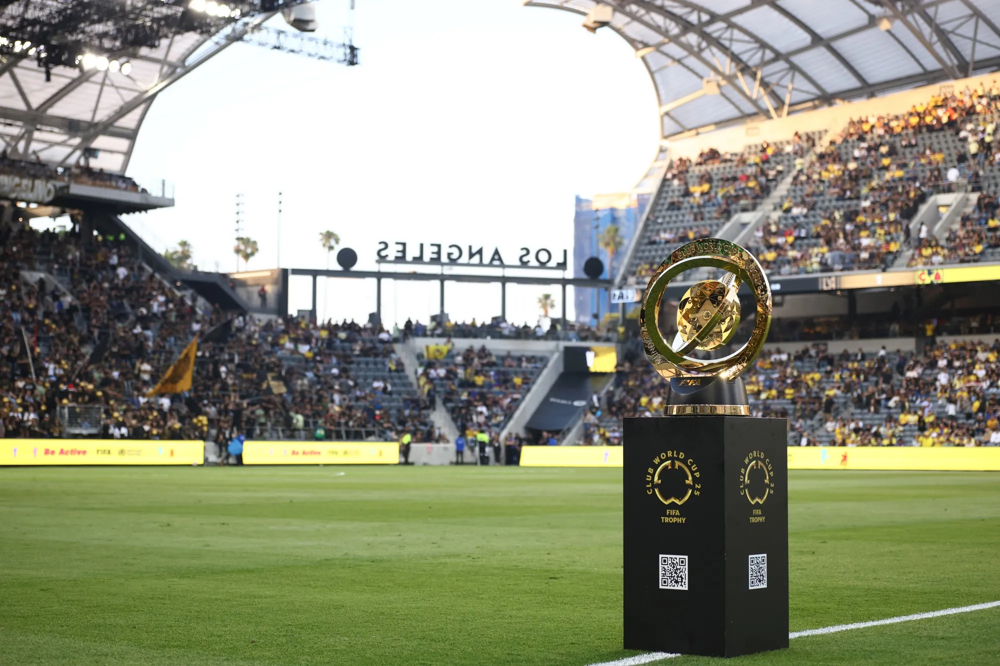 The FIFA Club World Cup 2025 trophy at BMO Stadium on May 31, in Los Angeles.