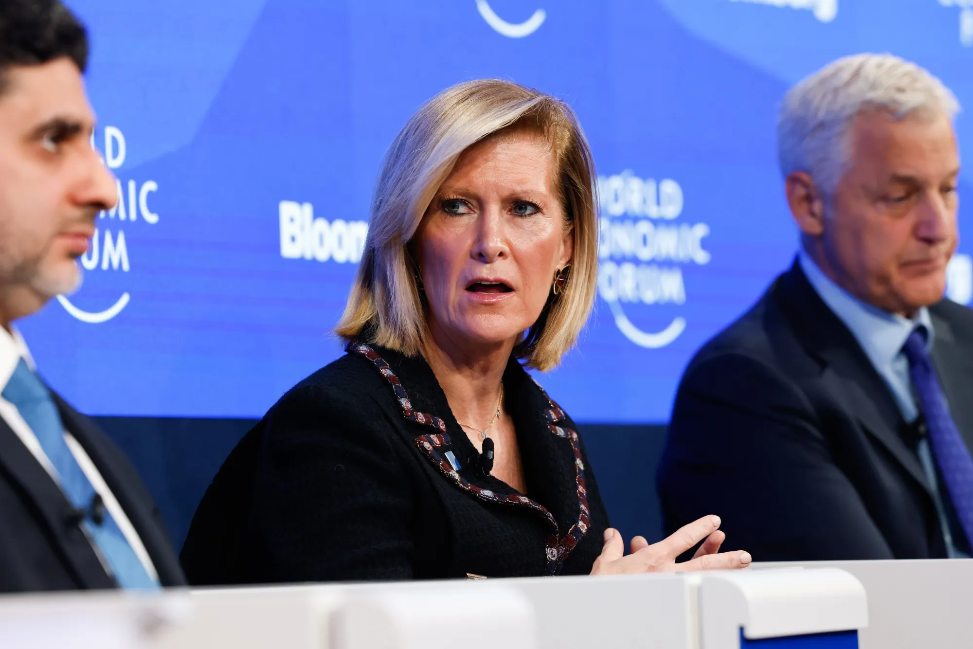 Mary Erdoes during a panel session at the World Economic Forum in Davos, on Jan. 21.