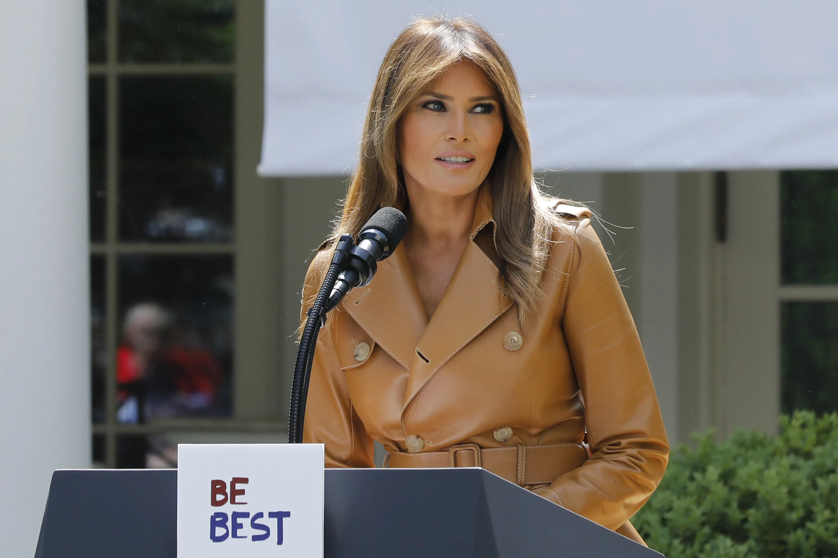 U.S. First Lady Melania Trump speaks during a "Be Best" initiative event in the Rose Garden of the White House in Washington, D.C., U.S., on Monday, May 7, 2018.