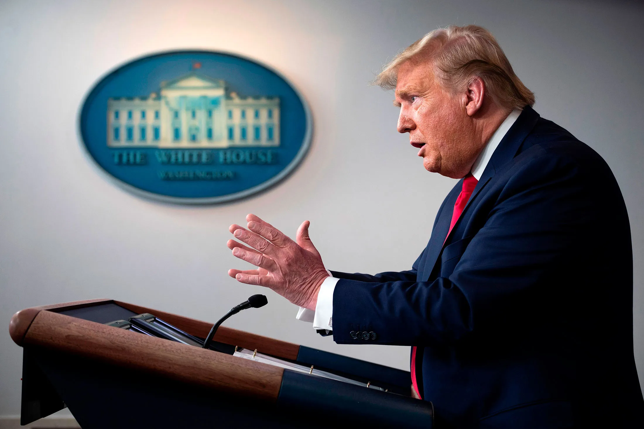 Donald Trump speaks&nbsp;at the White House on March 26.