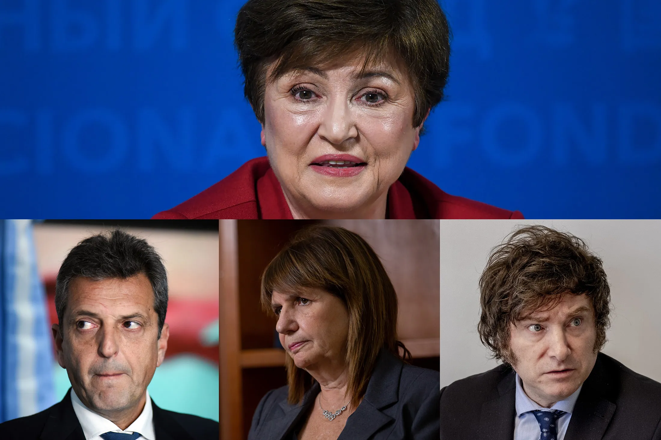 IMF Managing Director Kristalina Georgieva and Argentina presidential candidates Sergio Massa, Patricia Bullrich&nbsp;and Javier Milei