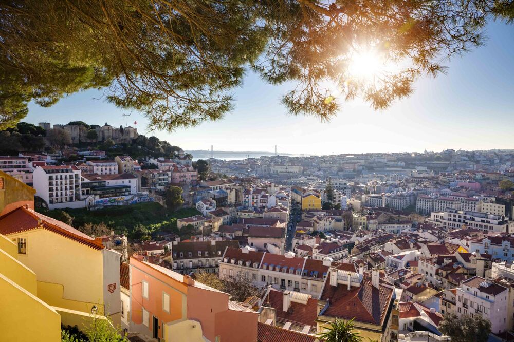 A view from Miradouro da Graça of Lisbon’s center, with the Castelo de São Jorge (St. George Castle) at upper left.
