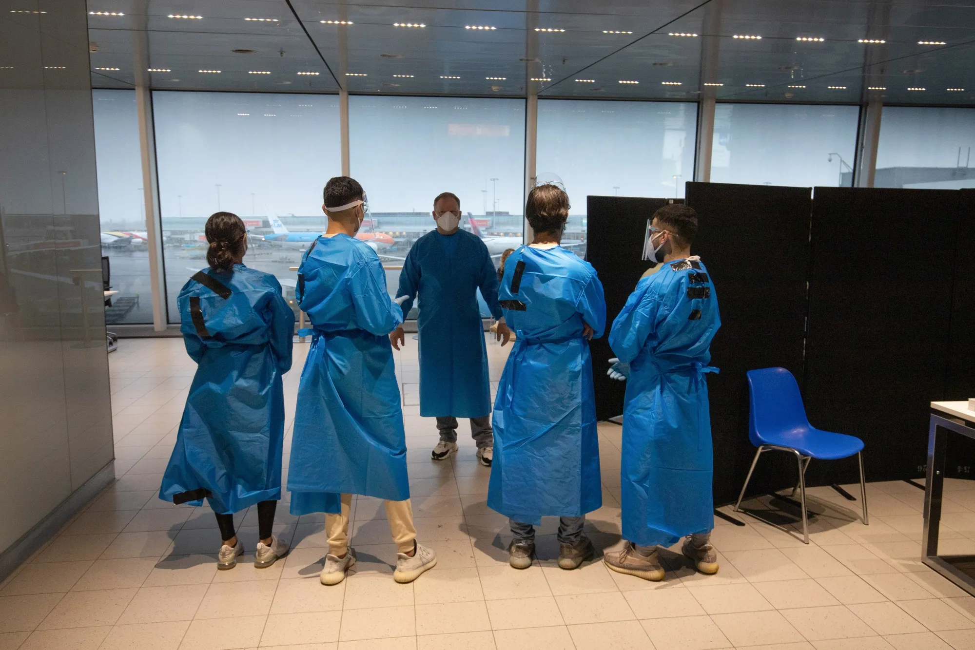 Travelers receive Covid-19 Tests at Schiphol Airport amid Global Travel Restrictions