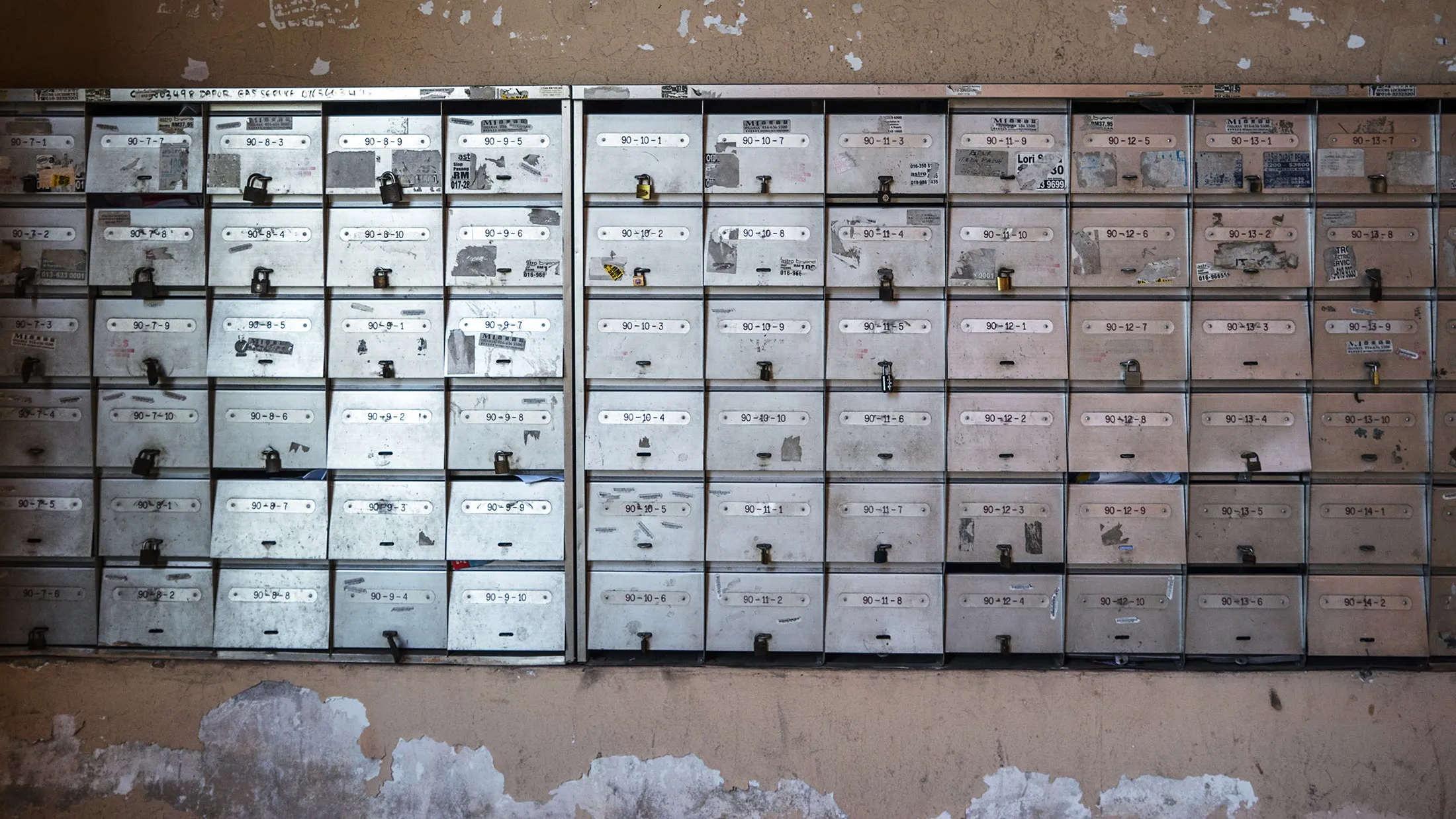 Mail boxes are seen at a residential building in the Abdullah Hukum housing complex in the Mid Valley area of Kuala Lumpur, Malaysia, on Tuesday, Feb. 16th, 2016. Gross domestic product rose 4.5 percent in the three months through December from a year earlier, after climbing 4.7 percent in the previous quarter, the government said in a statement Thursday.
