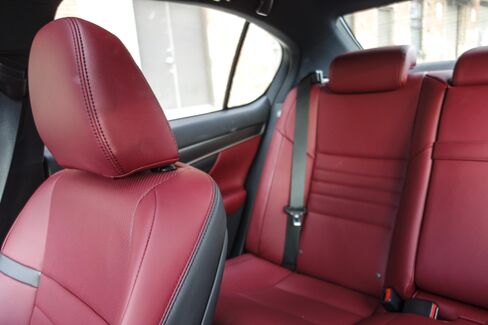 The interior of the GS 350 F Sport is spacious, and the red leather trim on the seats feels sufficiently supple.