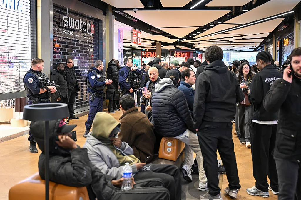 A closed Swatch store at Westfield Parly 2 shopping centre in Le Chesnay-Rocquencourt, where police were present on Saturday as crowds gathered ahead of a collaboration launch in Le Chesnay, France, on May 16.