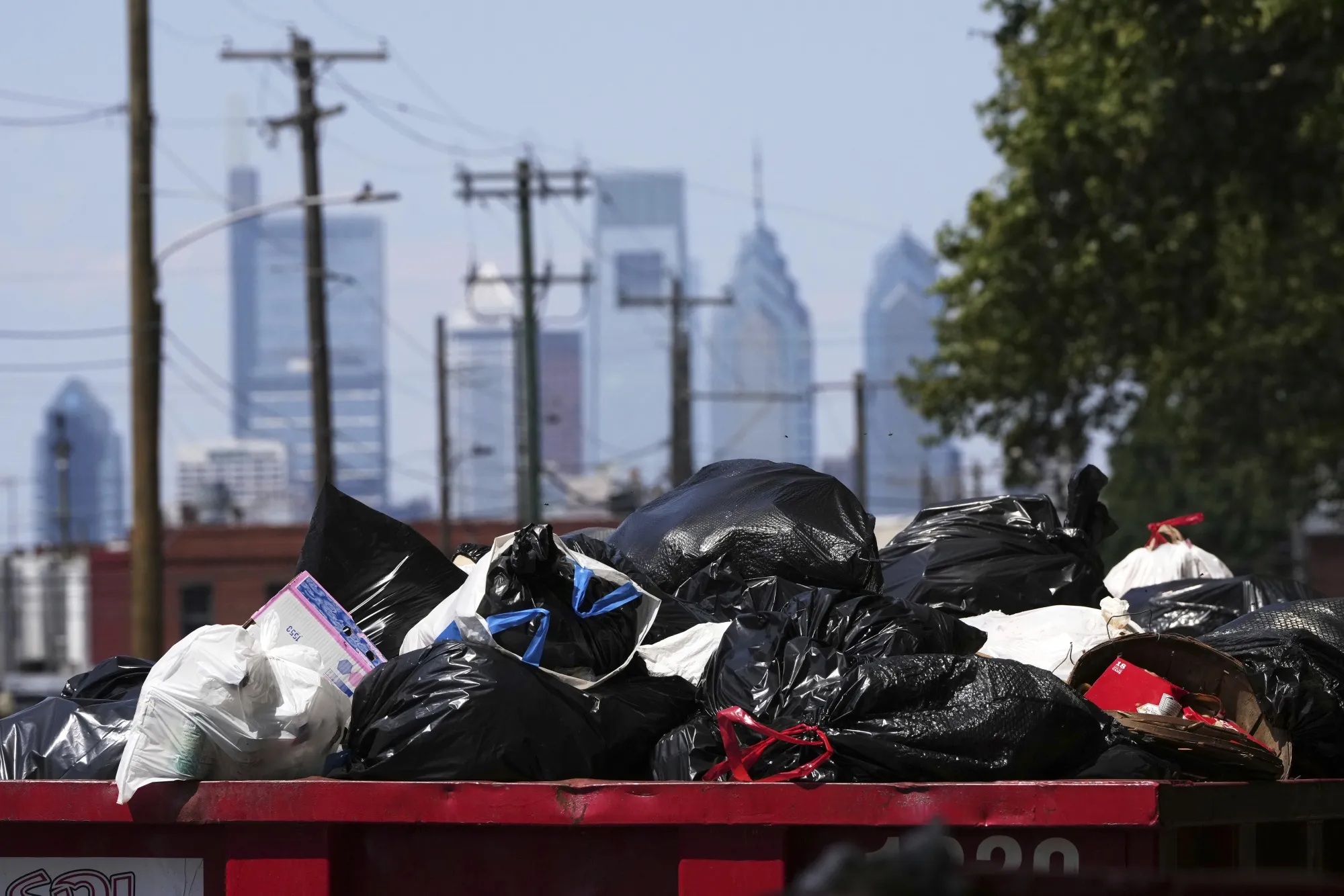 Trash piles up at a garbage collection site in Philadelphia.
