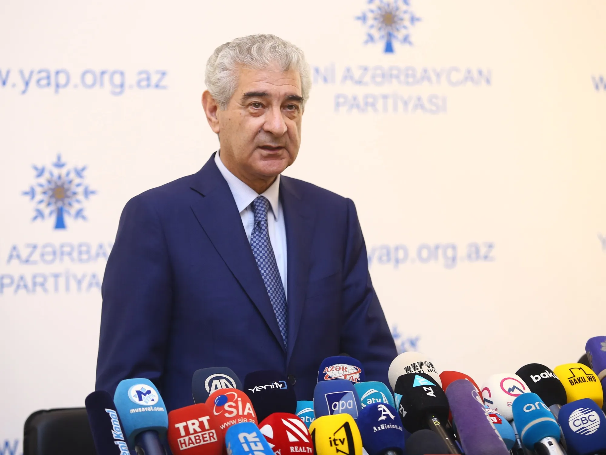 Ali Ahmadov speaks in Baku, Azerbaijan, on Nov. 28.