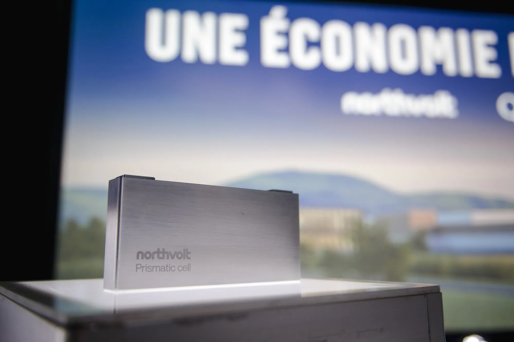 A Northvolt battery model before a news conference in Montreal.&nbsp;