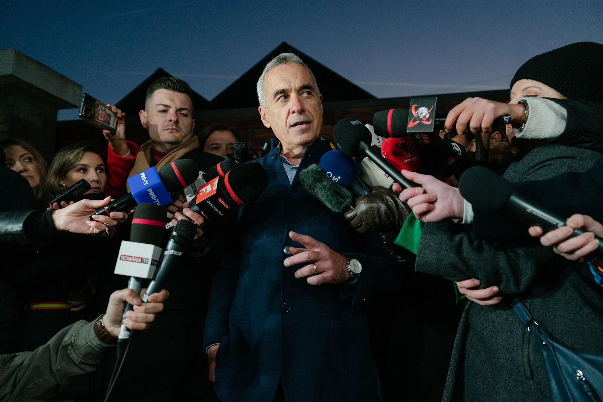 Calin Georgescu gives a statement to media in Izvorani, Romania, on Nov. 26.