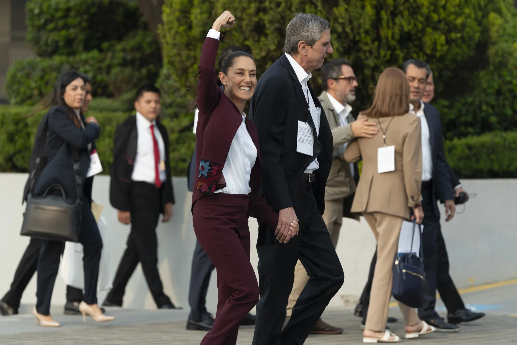 Claudia Sheinbaum arrives for the first televised presidential debate in Mexico City on April 7.