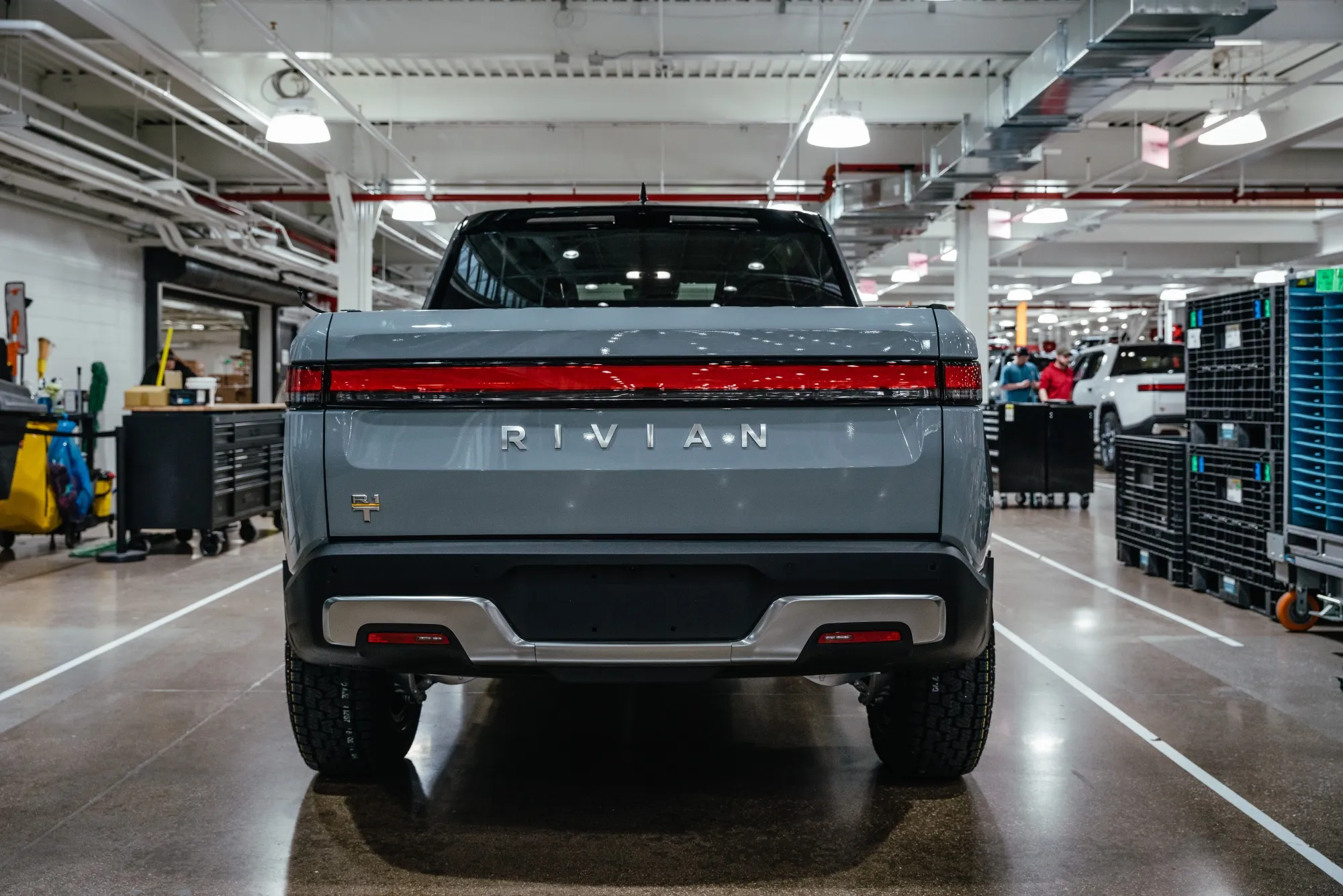 A Rivian R1T electric vehicle pickup truck at the&nbsp;company's manufacturing facility.