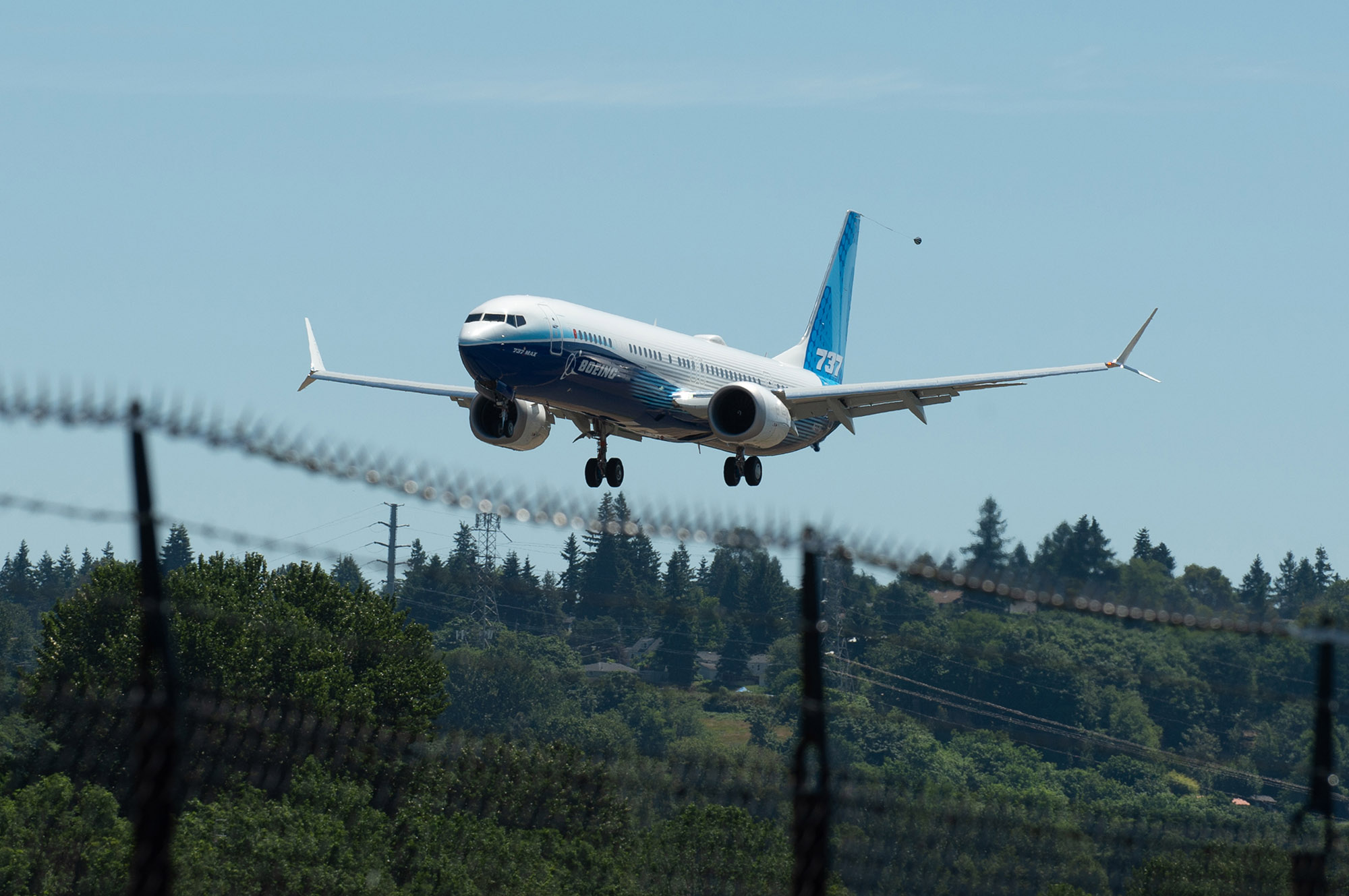 Boeing’s 737 Max 10 prepares to land after its first flight in Seattle in June 2021.
