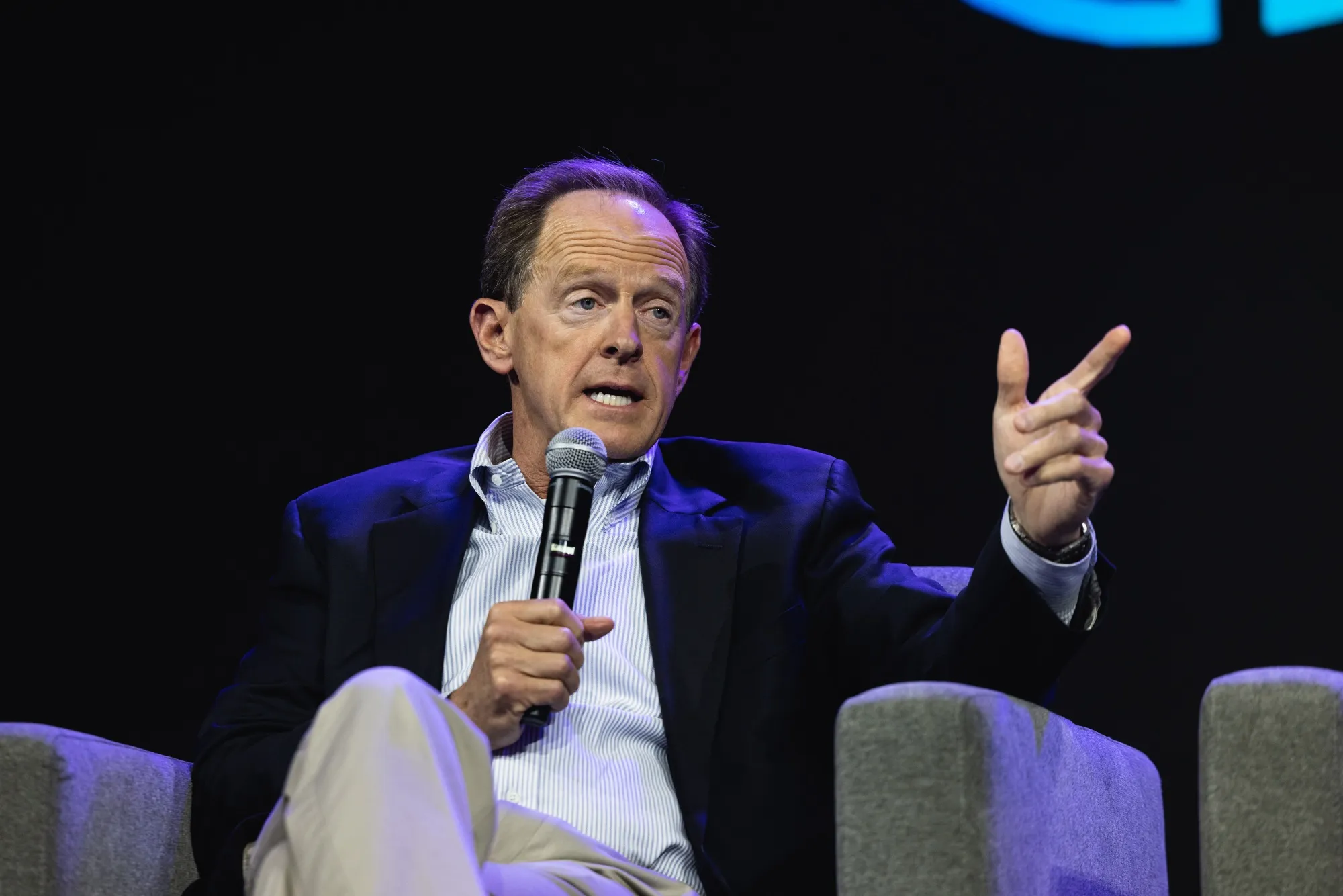 Senator Pat Toomey, a Republican from Pennsylvania, speaks during the CoinDesk 2022 Consensus Festival in Austin, Texas, US.