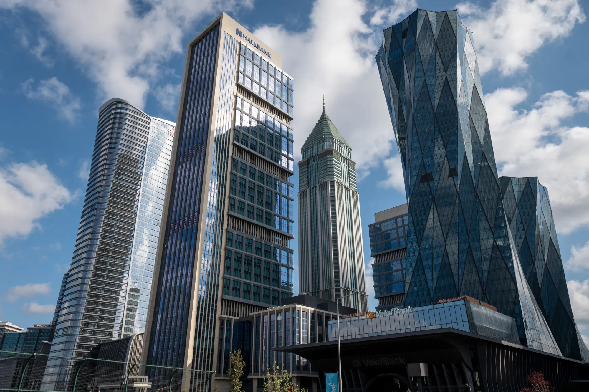 Skyscrapers in the International Finance Center, including the Turkish central bank, center, in Istanbul.