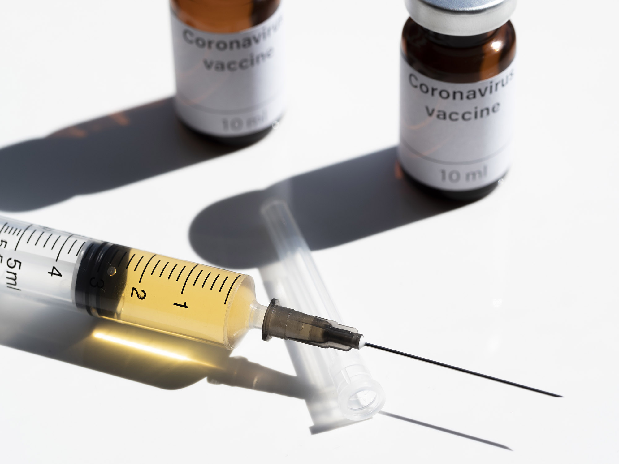 In this photo illustration, vials labelled as Coronavirus