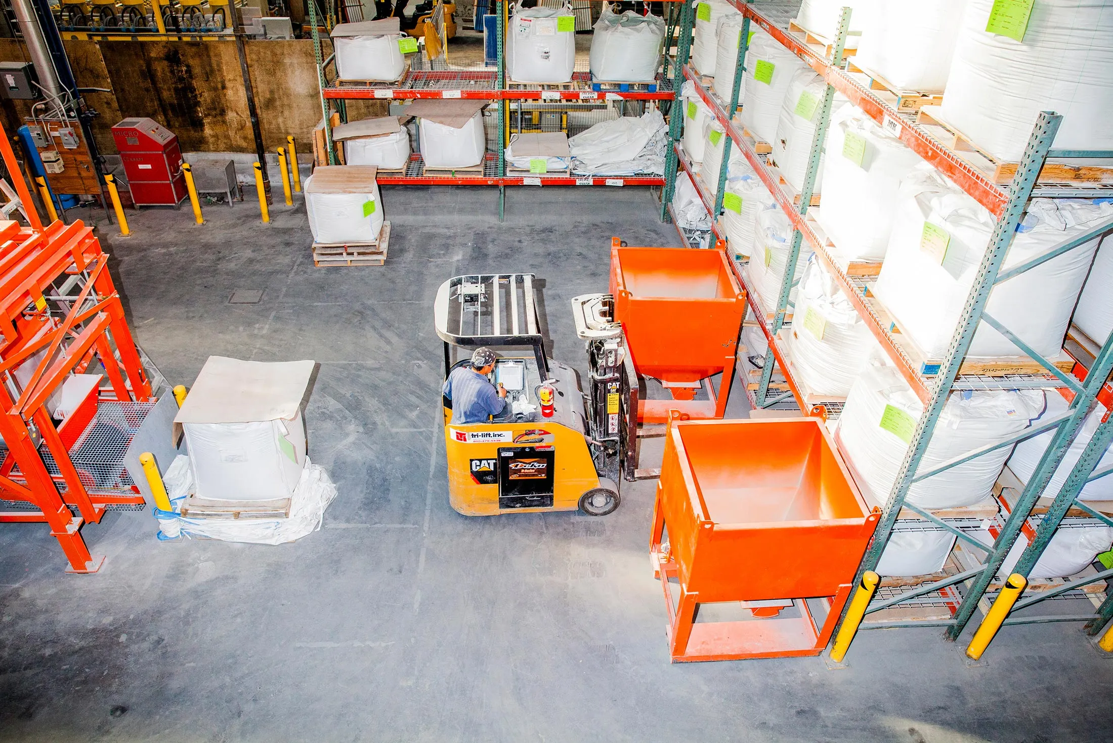 A forklift driver moves materials used for making countertops at a manufacturing facility in Brooklyn New York,.
