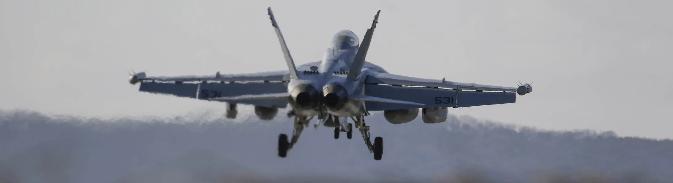 Dec 04, 2017-Osan, South Korea-United States Airforce EA-18 Growler landing on the runway at Osan Military Airbase in Pyeongtaek, South Korea. South Korea and the United States launched their largest-ever joint aerial drills on Monday, officials said, a week after North Korea said it had tested its most advanced missile as part of a weapons program that has raised global tensions. (Photo by Seung-il Ryu/NurPhoto via Getty Images)