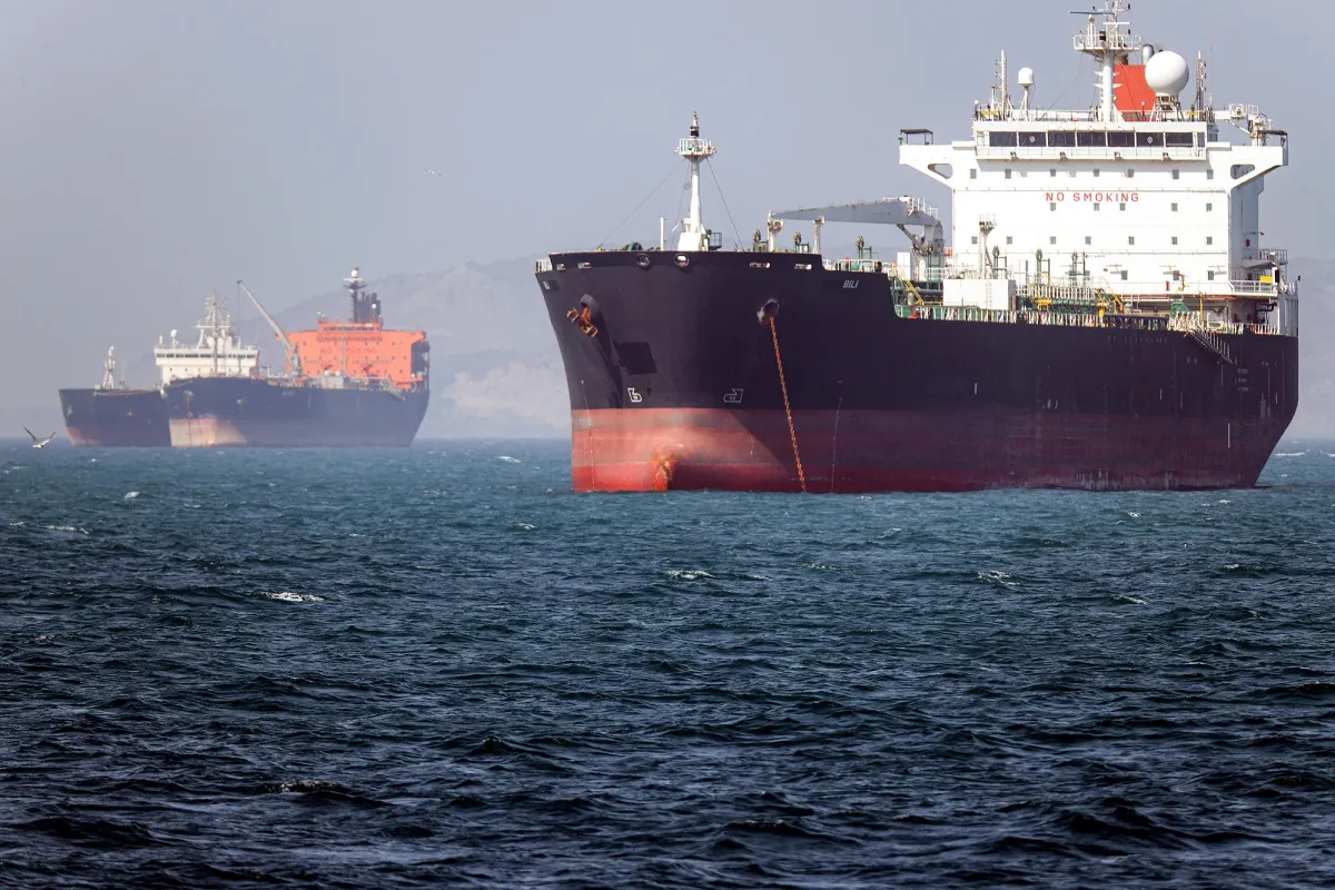 Tankers&nbsp;anchored in the Strait of Hormuz, in a photo from Iran’s ISNA news agency on May 2.