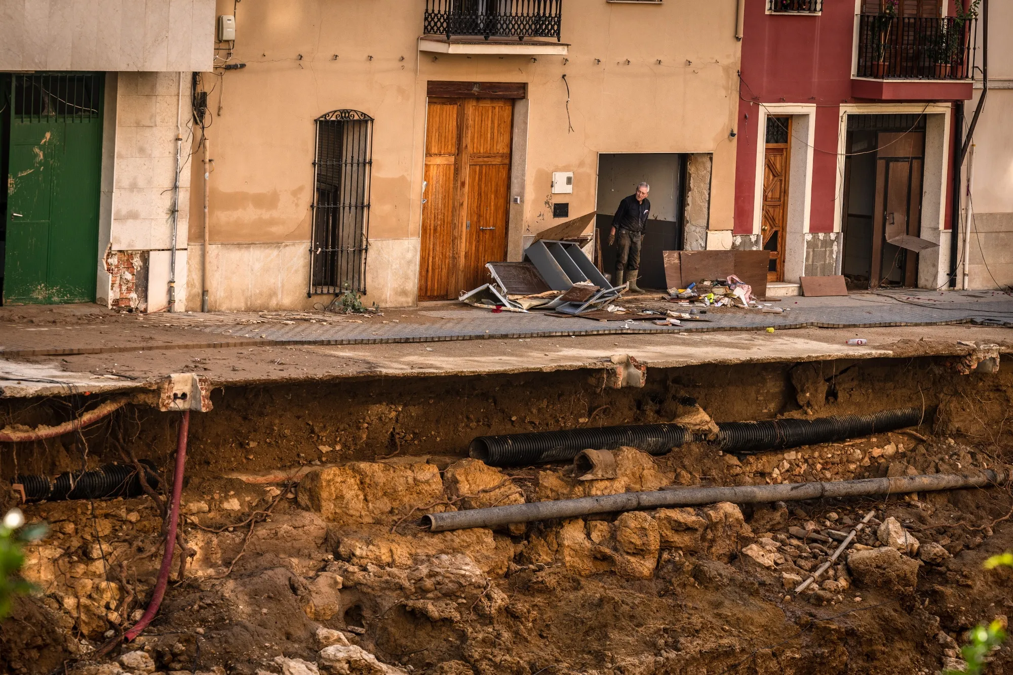 Subsidence following flash floods in Chiva, Spain.
