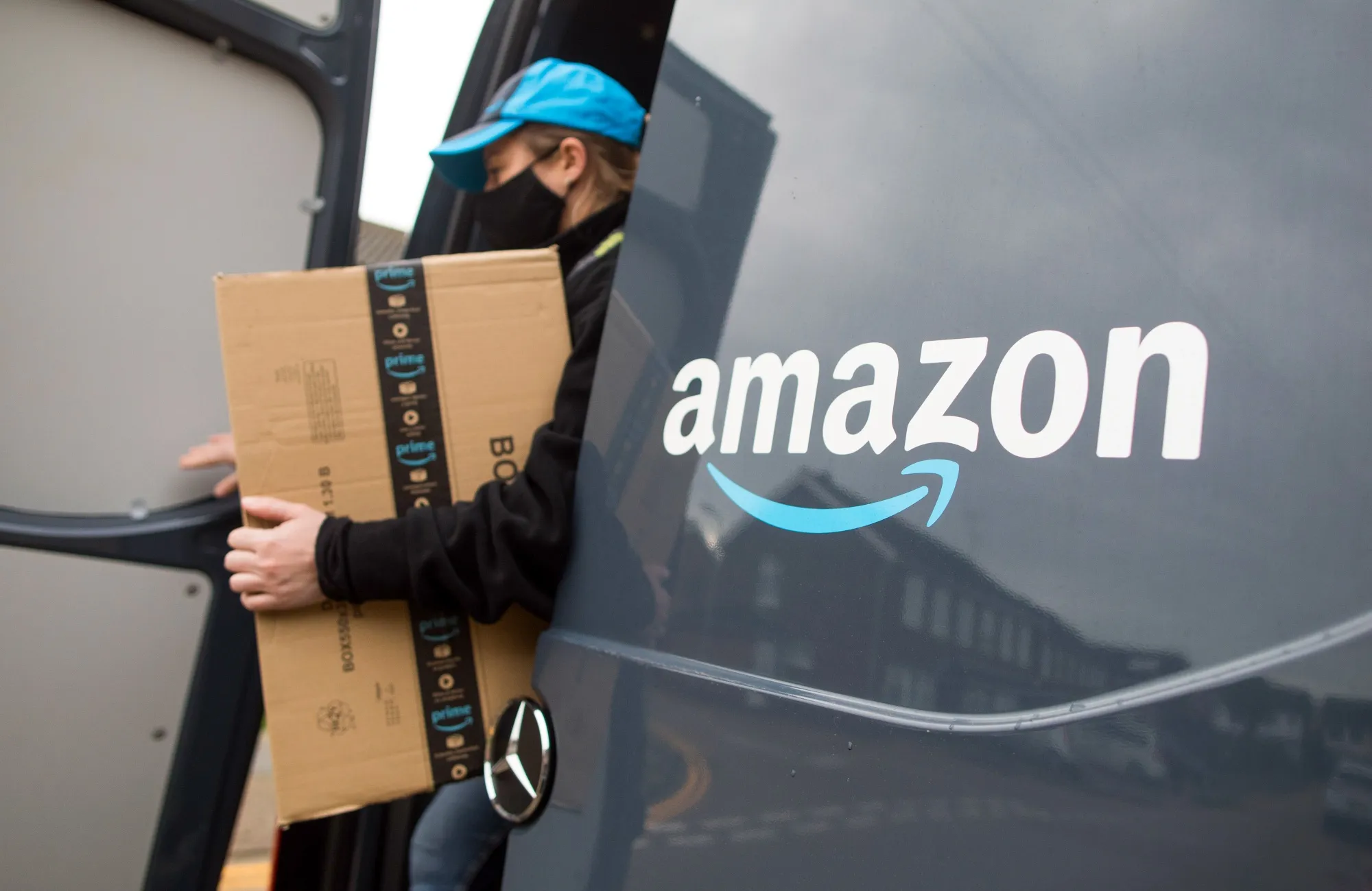 An Amazon.com Inc. delivery driver&nbsp;in Westcliff-on-Sea, U.K.