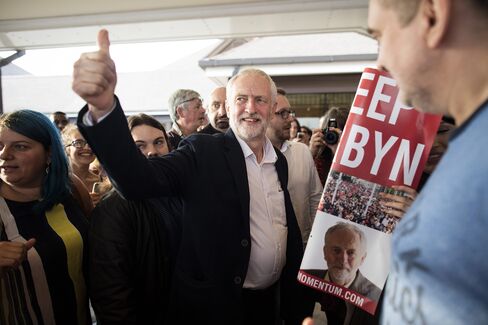 Corbyn arrives to the Labour leadership contest debate with Owen Smith.