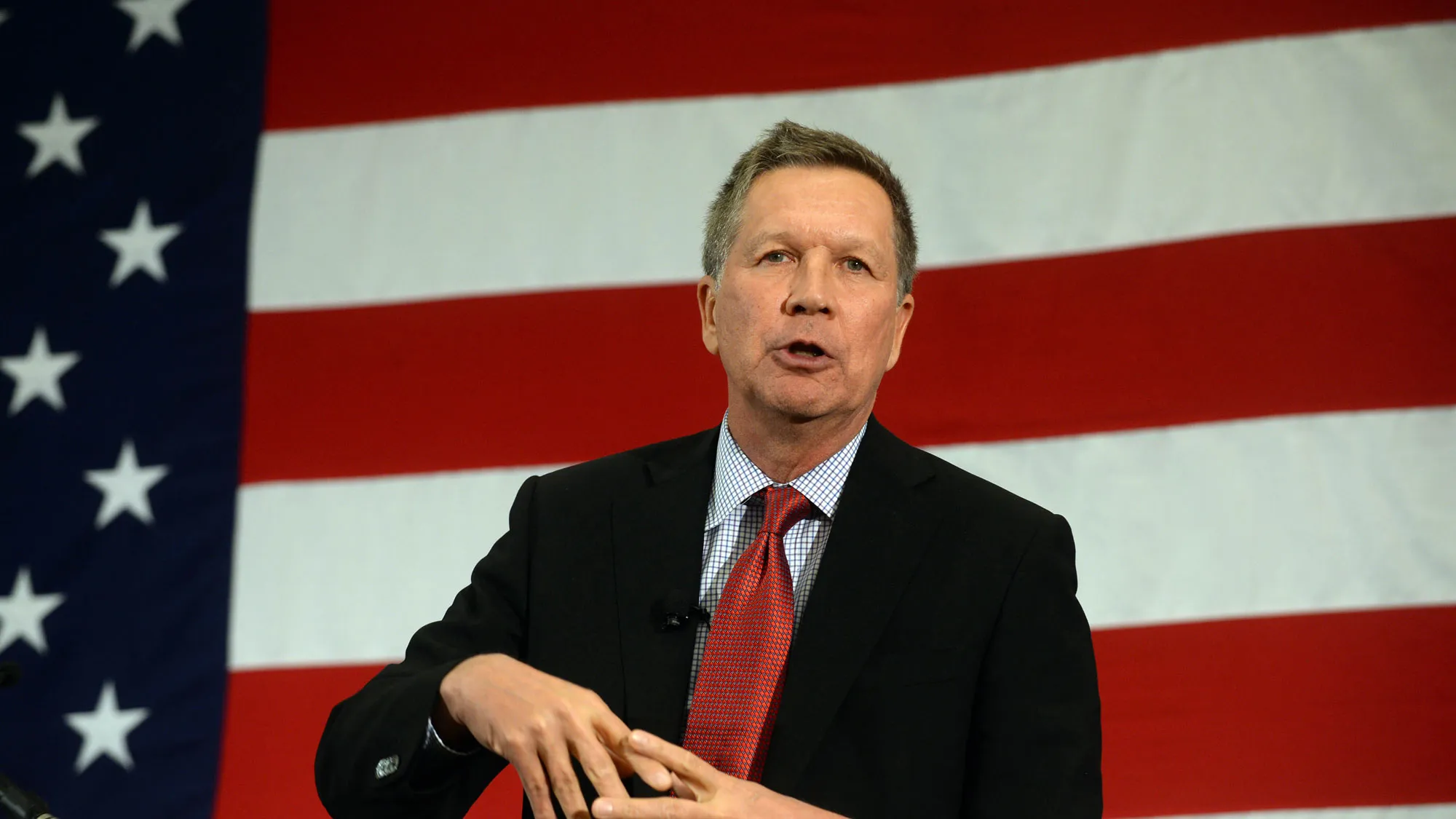 Ohio Gov. John Kasich speaks at the First in the Nation Republican Leadership Summit April 18, 2015 in Nashua, New Hampshire.
