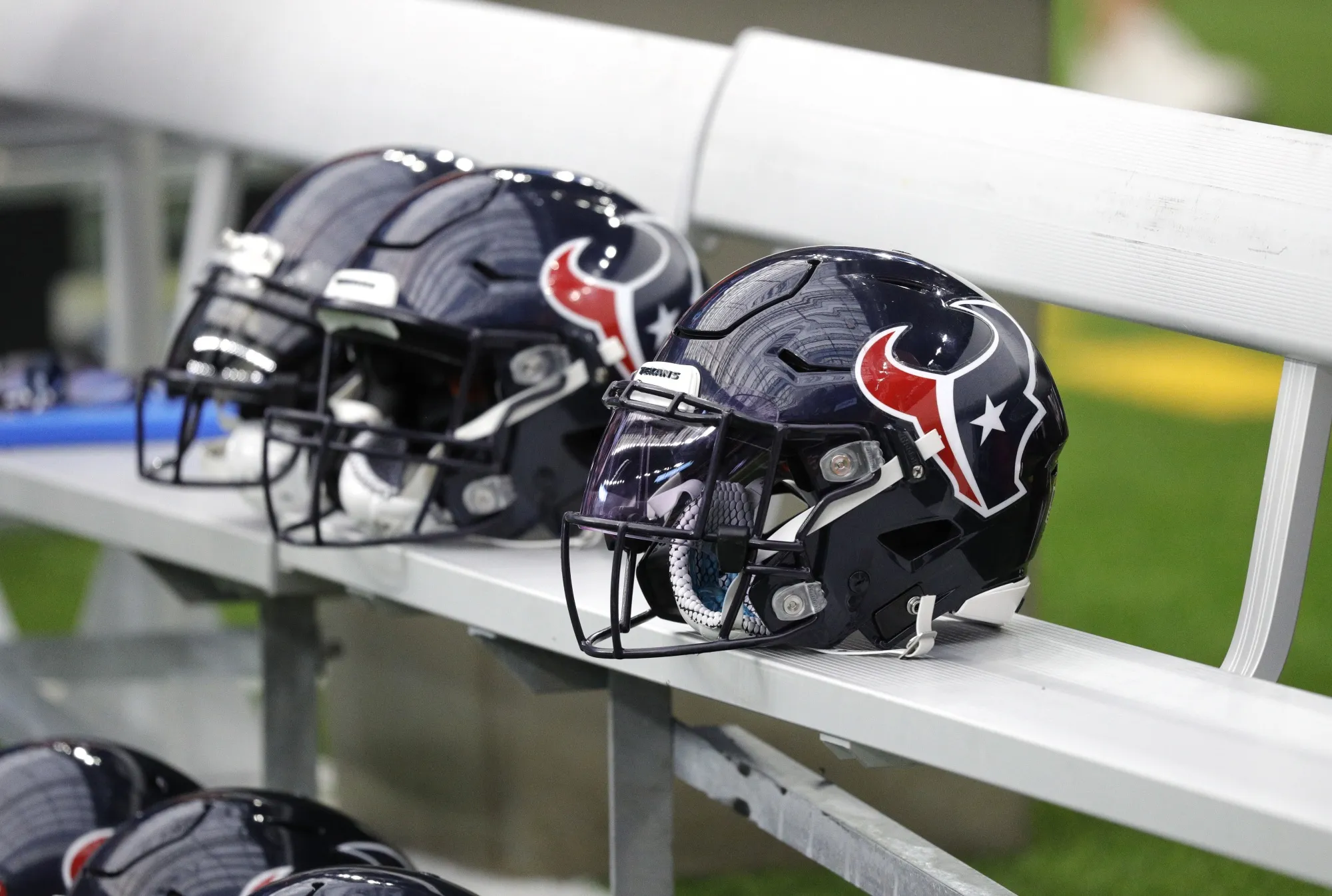 Houston Texans helmets prior to a game in Houston, Texas.