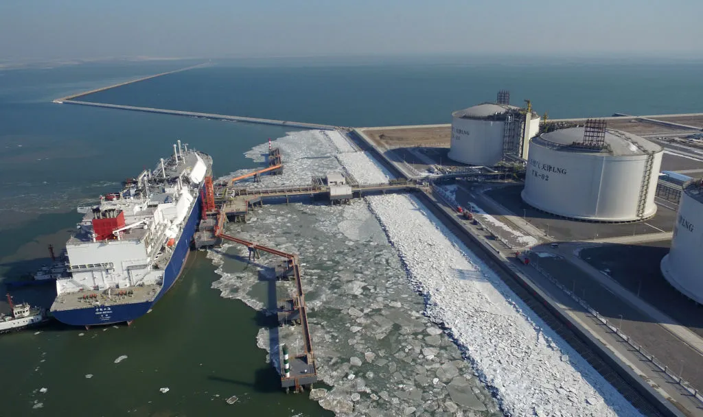 A liquefied natural gas vessel at Sinopec's Tianjin terminal in China.&nbsp;