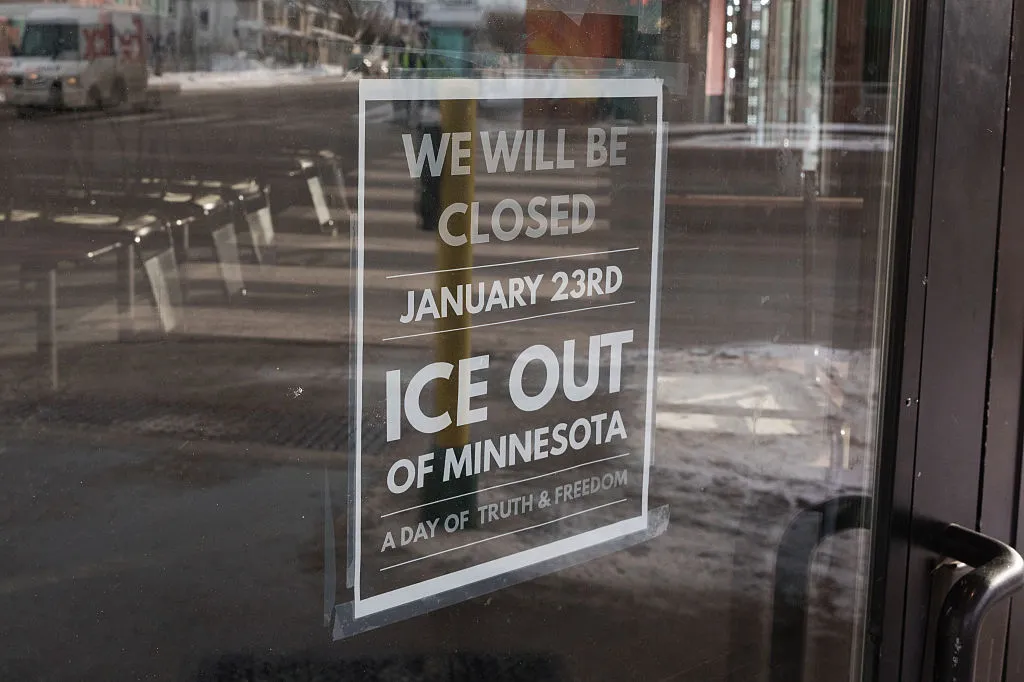 A business announces its closure for a strike during&nbsp;the ongoing Immigration and Customs Enforcement deployment&nbsp;in Minneapolis.