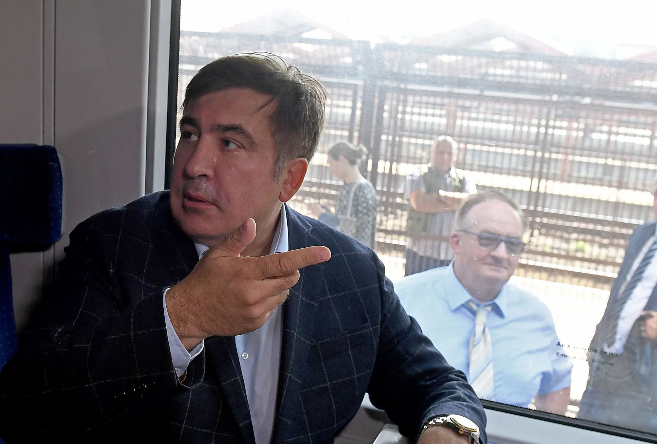 Former Georgian President Mikheil Saakashvili sits in a train in Przemysl, Poland, on Sept. 10.
