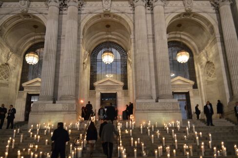 Not decked out for the holidays: The New York Public Library the night of its annual gala.