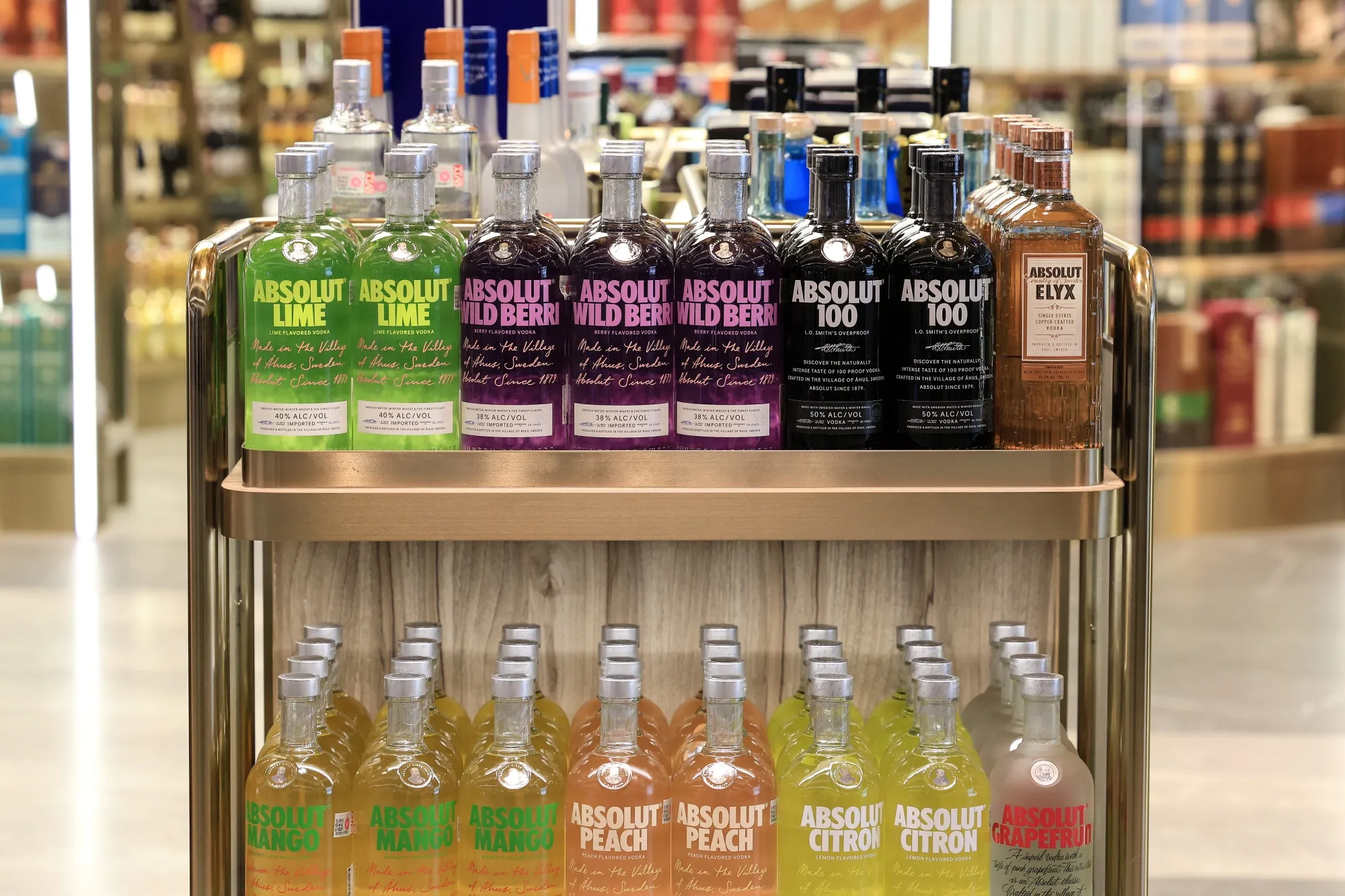 Bottles of Absolut Vodka for sale at a duty free store at the SAT-1 terminal at Suvarnabhumi&nbsp;Airport in Bangkok.