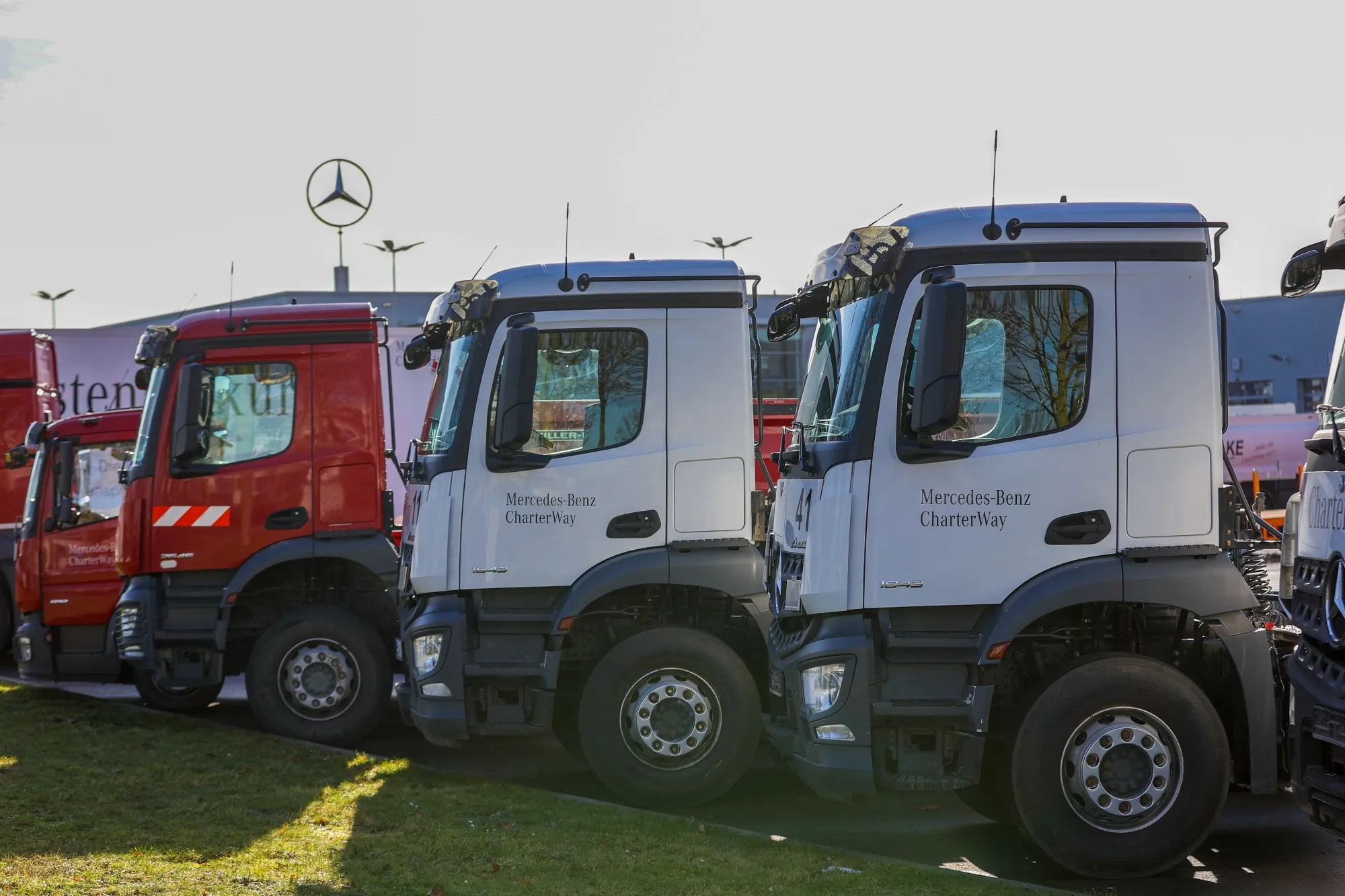 New Mercedes-Benz trucks at a Daimler center in Germany.