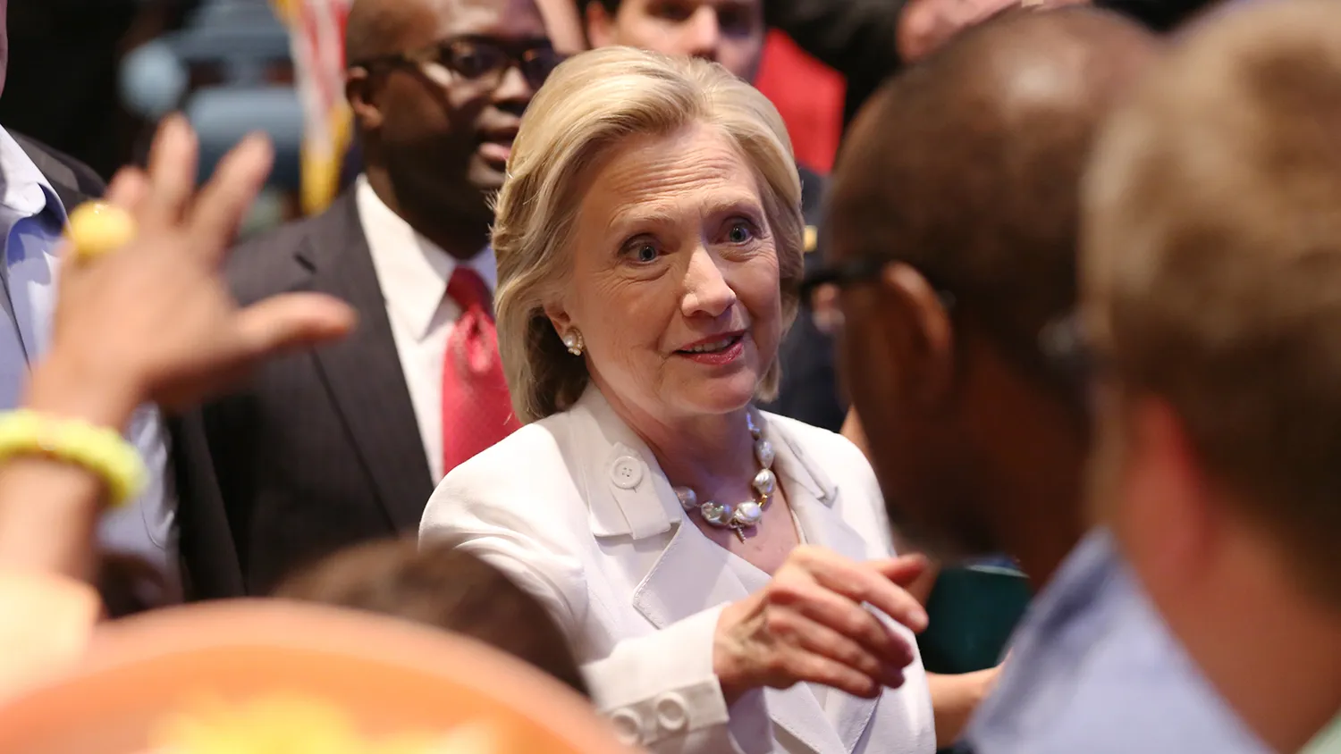 Former Secretary of State and Democratic presidential candidate Hillary Clinton greets supporters at Trident Tech on June 17, 2015 in North Charleston, South Carolina.
