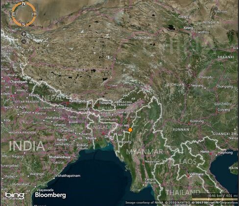 Numaligarh Refinery is looking to build a pipeline through Tamu (shown by the dot) on the India-Myanmar border.