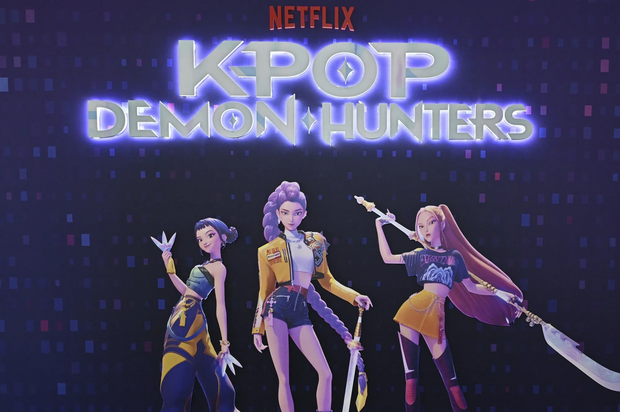 Signage at a KPop Demon Hunters screening in Los Angeles.