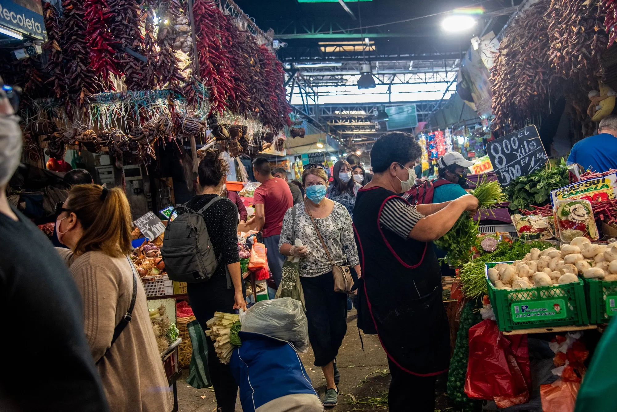 Shoppers at the La Vega Central fruit and vegetable market in Santiago.