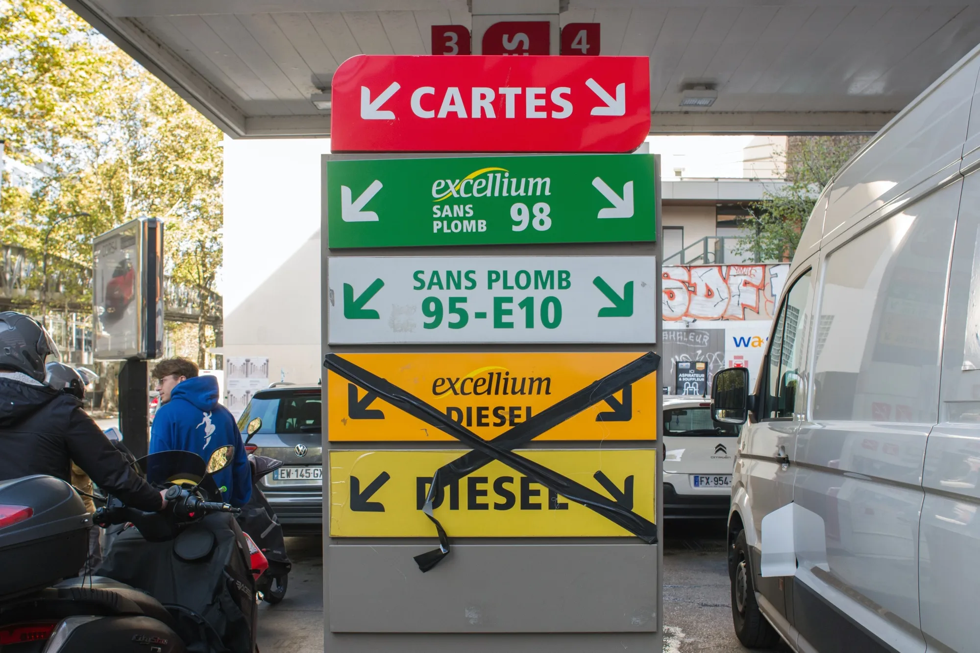 Diesel unavailable at a TotalEnergies SE gas station in Paris.