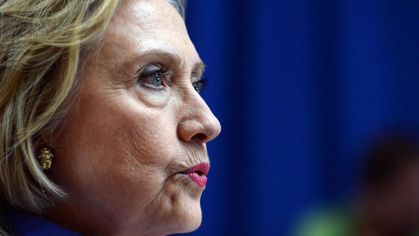 Democratic presidential candidate Hillary Clinton takes questions from reporters following a town-hall meeting at Exeter High School on Aug. 10, 2015, in Exeter, New Hampshire.
