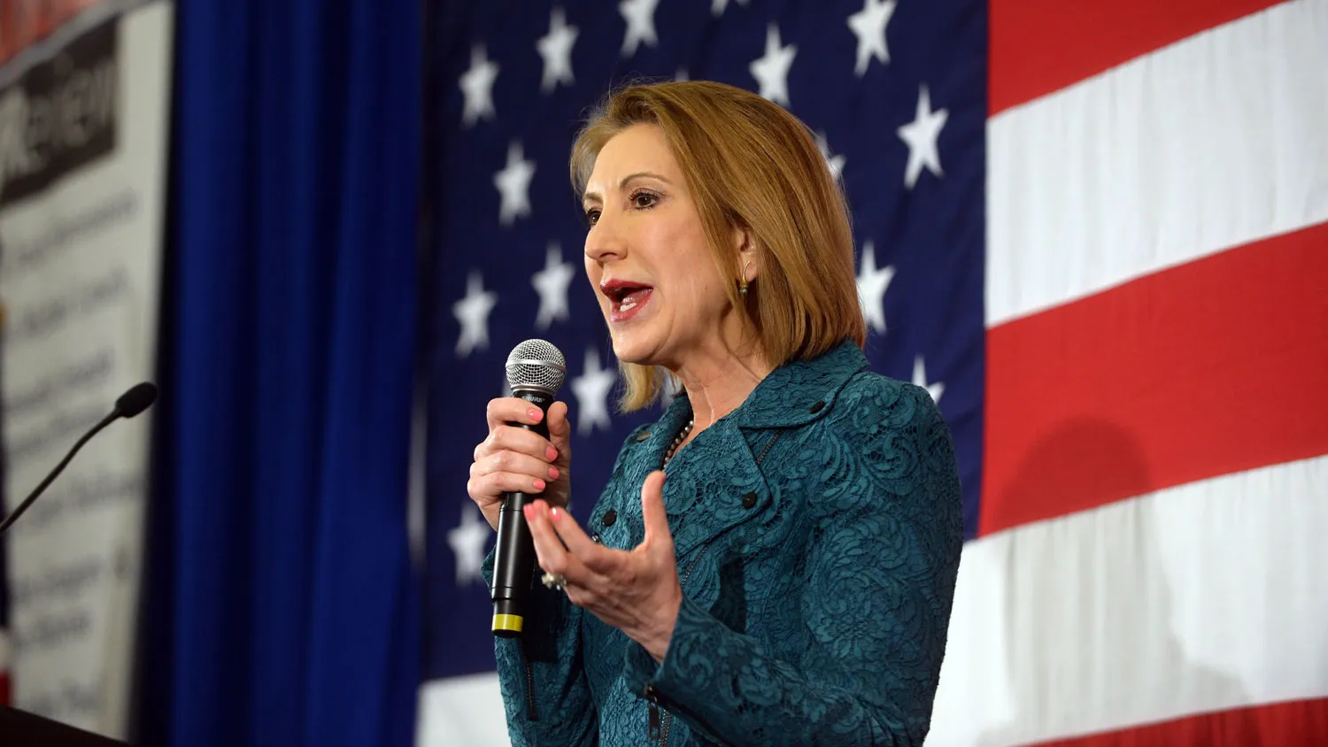 Former Hewlett Packard CEO Carly Fiorina speaks at the First in the Nation Republican Leadership Summit April 18, 2015 in Nashua, New Hampshire.
