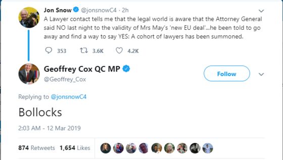 Cox Rejects Claim He Was Ordered to Change Advice on Brexit Deal