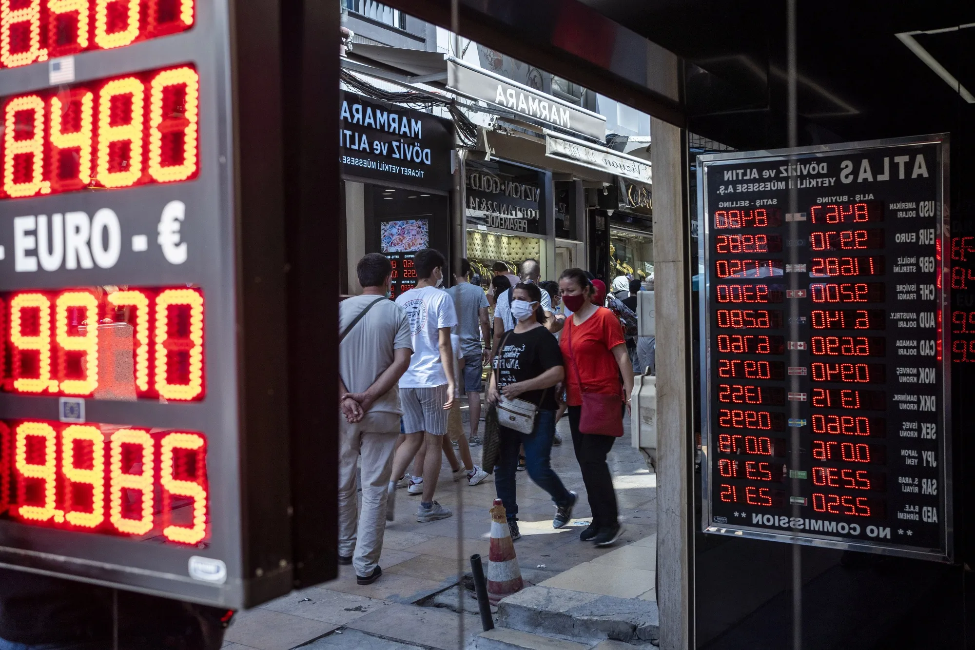 Exchange rate information inside the Grand Bazaar in Istanbu/