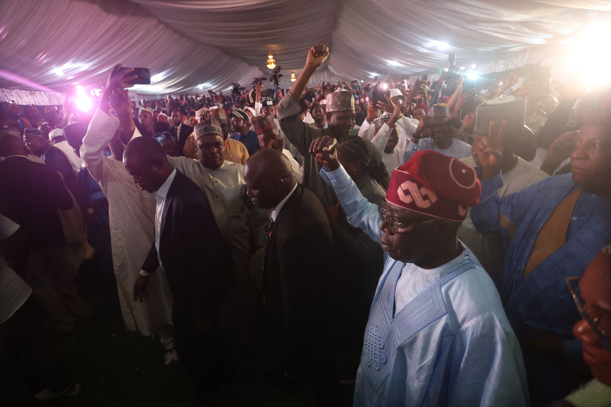 Bola Tinubu with supporters in Abuja on March 1.