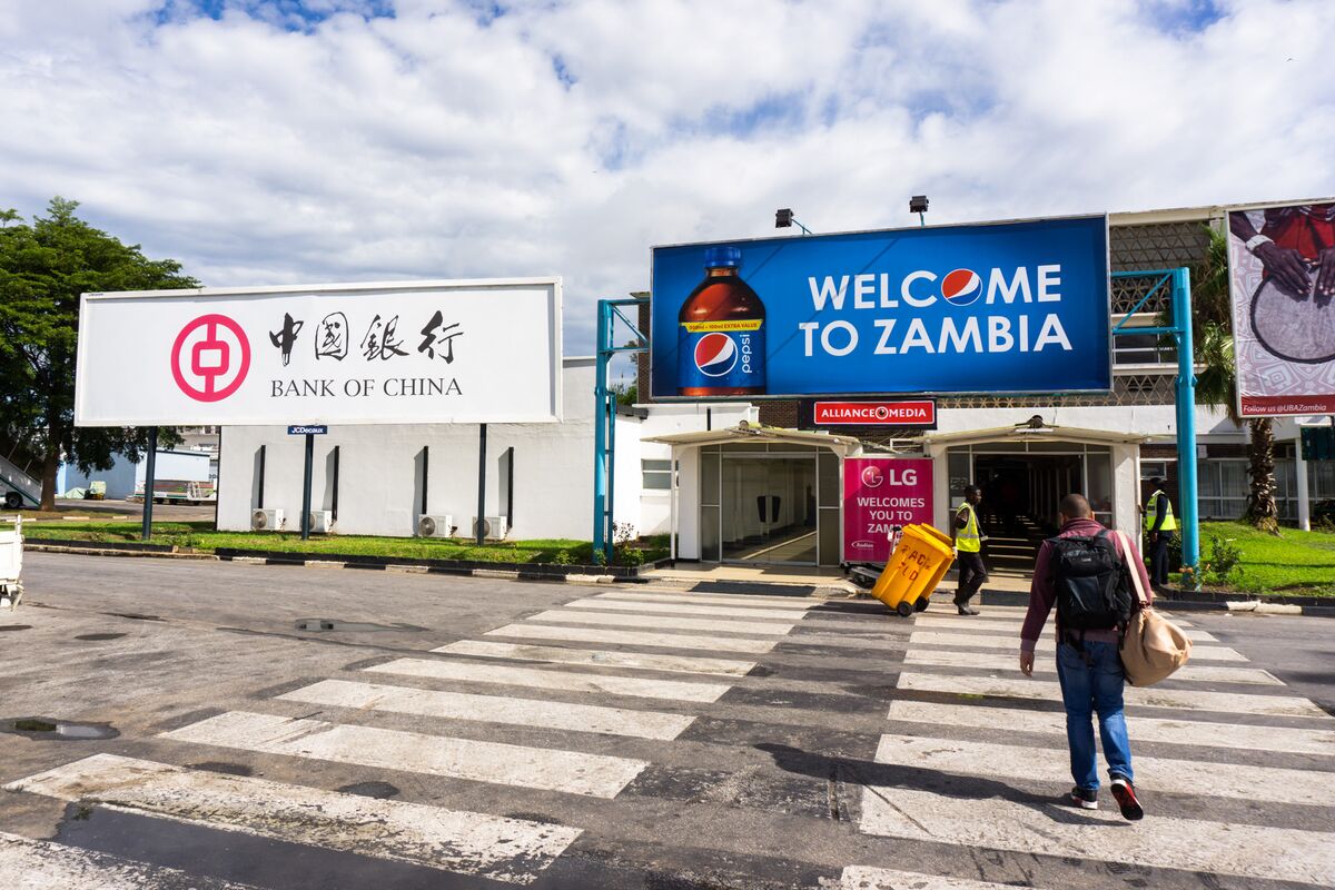 A Bank of China billboard greets travelers at the airport in Lusaka.