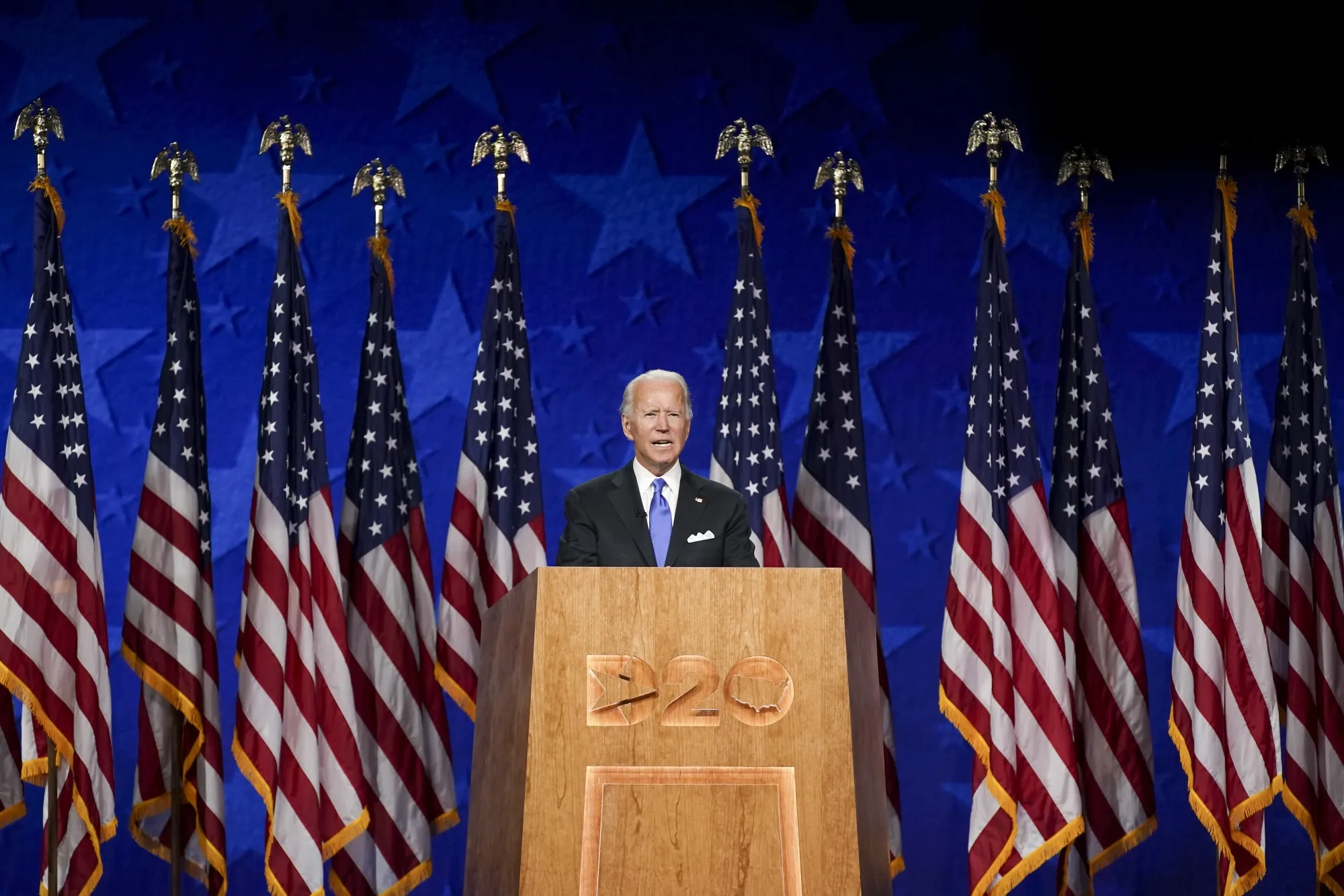 Joe Biden speaks during the Democratic National Convention at the Chase Center in Wilmington, Delaware, on&nbsp;Aug. 20.&nbsp;