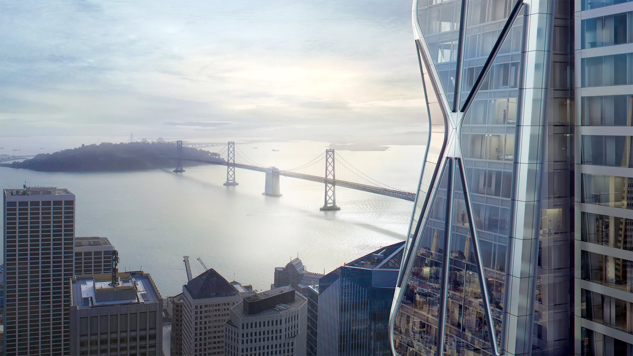 A rendering of Oceanwide Center, right, in San Francisco.