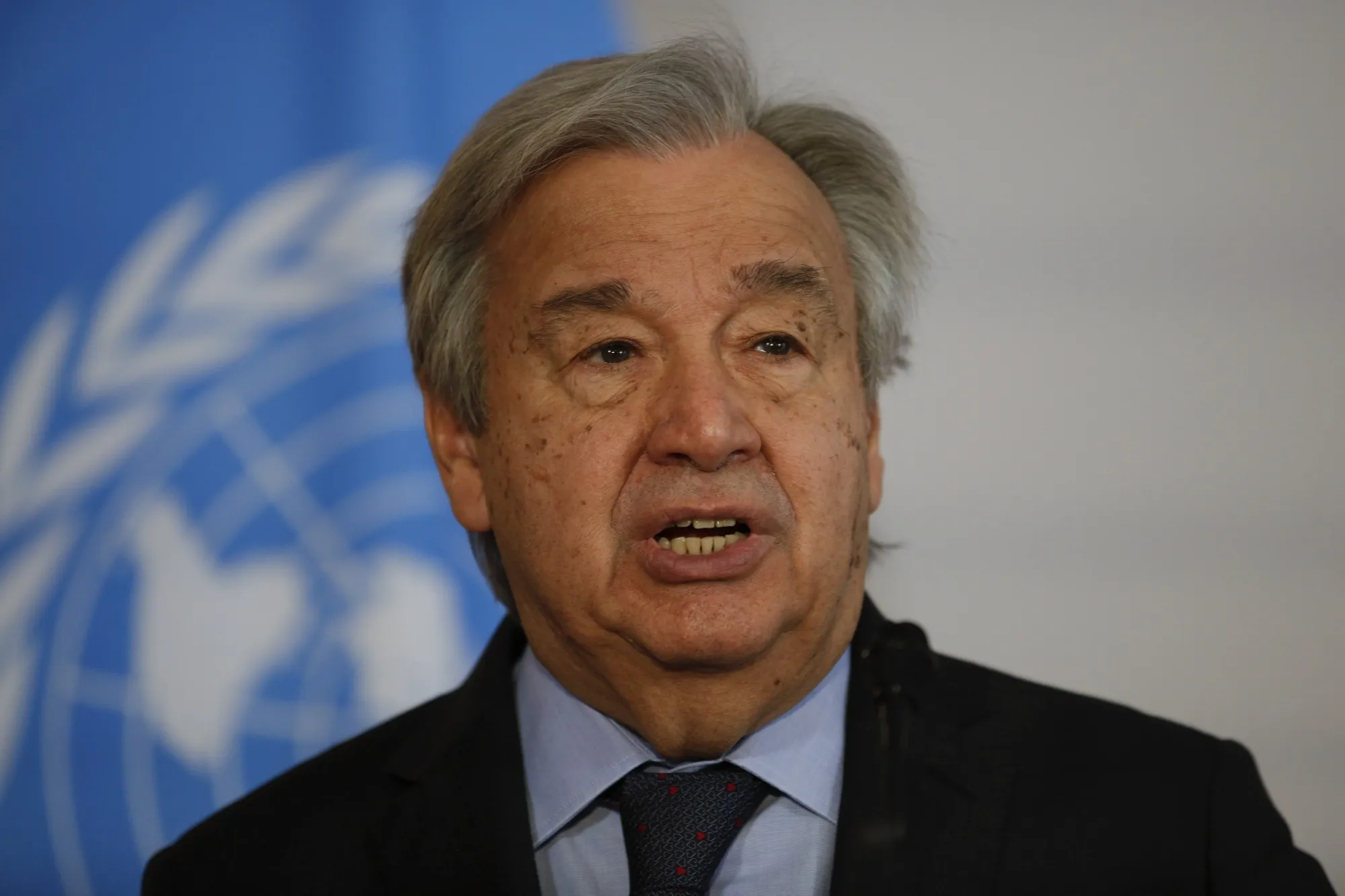 The Secretary-General of the United Nations, Antonio Guterres, addresses the media during a joint press conference with the President of Austria, Alexander Van der Bellen, in Vienna, Austria, Wednesday, May 11, 2022. Guterres is on Wednesday, May 18 launching a five-point plan to jump-start broader use of renewable energies as the U.N. weather agency reported that greenhouse gas concentrations, ocean heat, sea-level rise, and ocean acidification hit new records last year. (AP Photo/Theresa Wey, file)